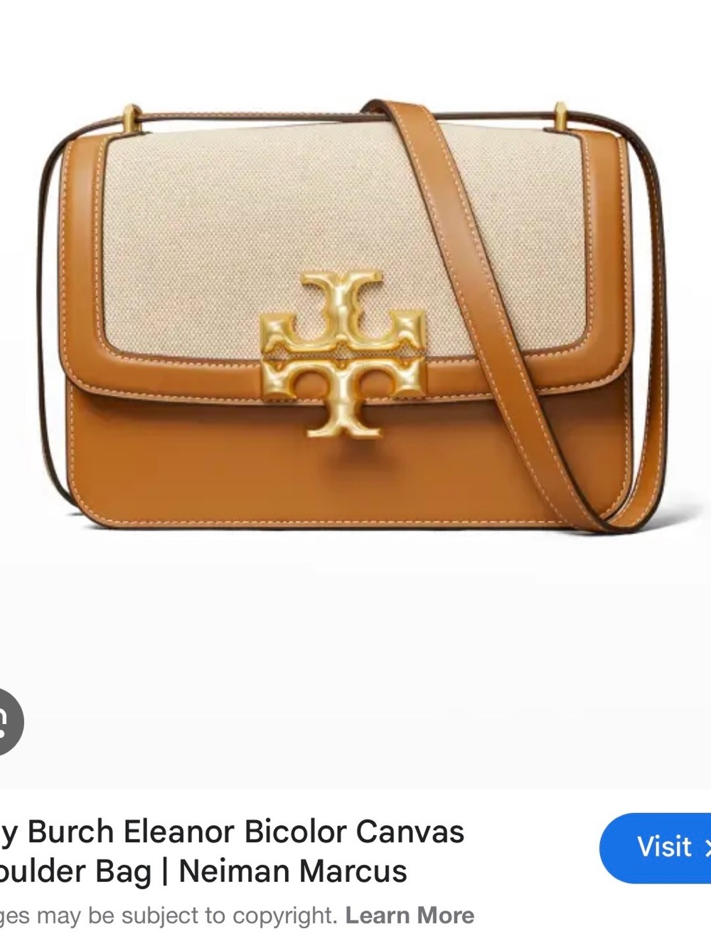 Tory Burch Eleanor Bicolor Canvas Shoulder Bag in Tan and Cream